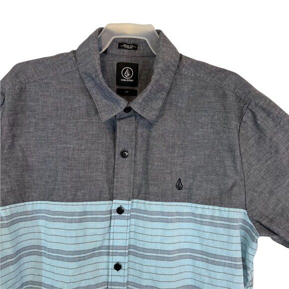 Volcom Shirt PS Womens Slim Fit Short Sleeve Striped Button Down Sz Petite Small - Picture 3 of 9
